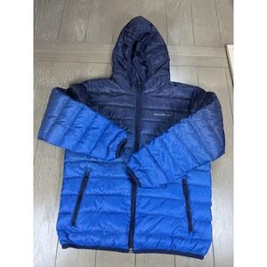 Eddie Bauer Jacket Kids‎ Medium 10-12 Blue Reversible Hooded Down Puffer Zip